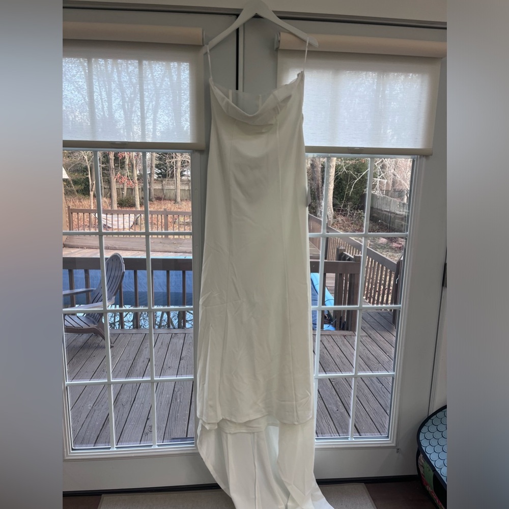 “Romantic vision white pearl strapless maxi dress”, lulus bridal dress